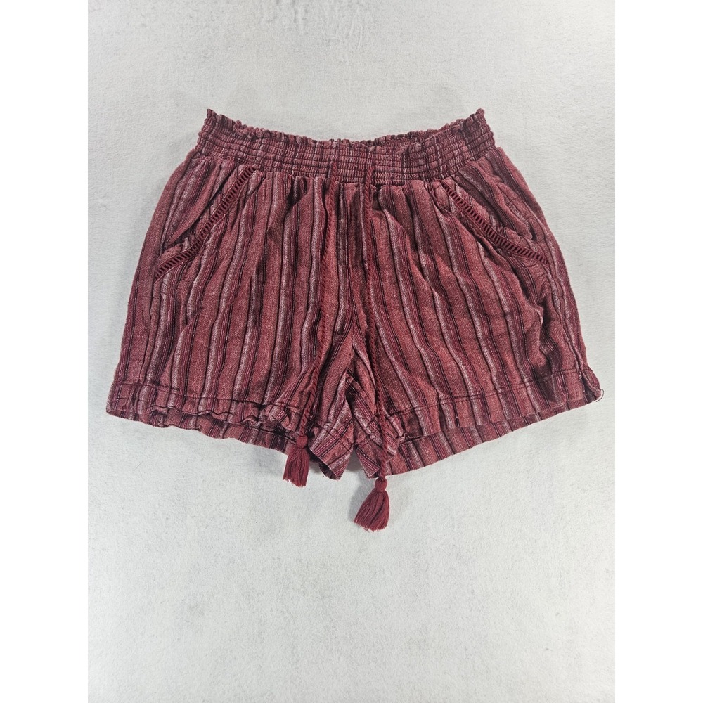 Briggs Shorts Women's Medium Red Striped Linen Blend Boho Tassel Festival Hippie